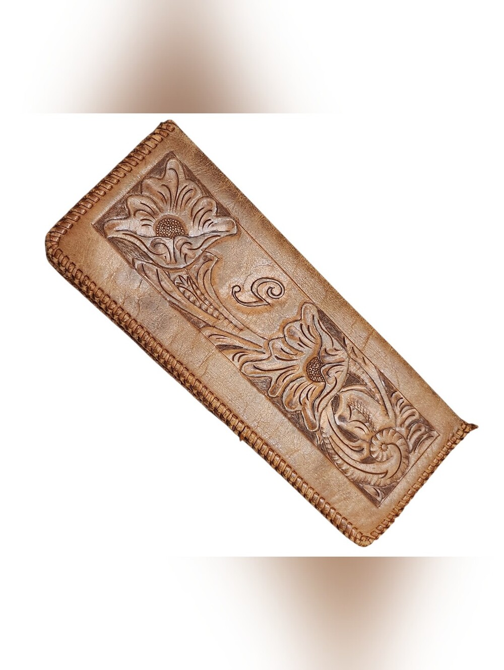 Vintage Leather Wallet Billfold Western Floral Tooled Embossed Basic Handmade